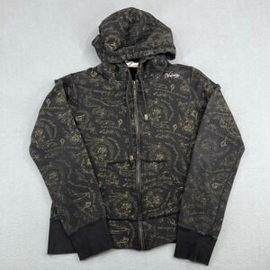 Volcom Stone Kids Zip Up Hoodie Black Gold Filigree Logo Print Size Large